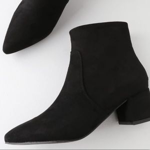 Zara Black Suede Ankle Booties Pointed Toe Block